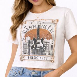 Altar’d State Nashville Music City Graphic Tee Cropped Guitar Shirt S
